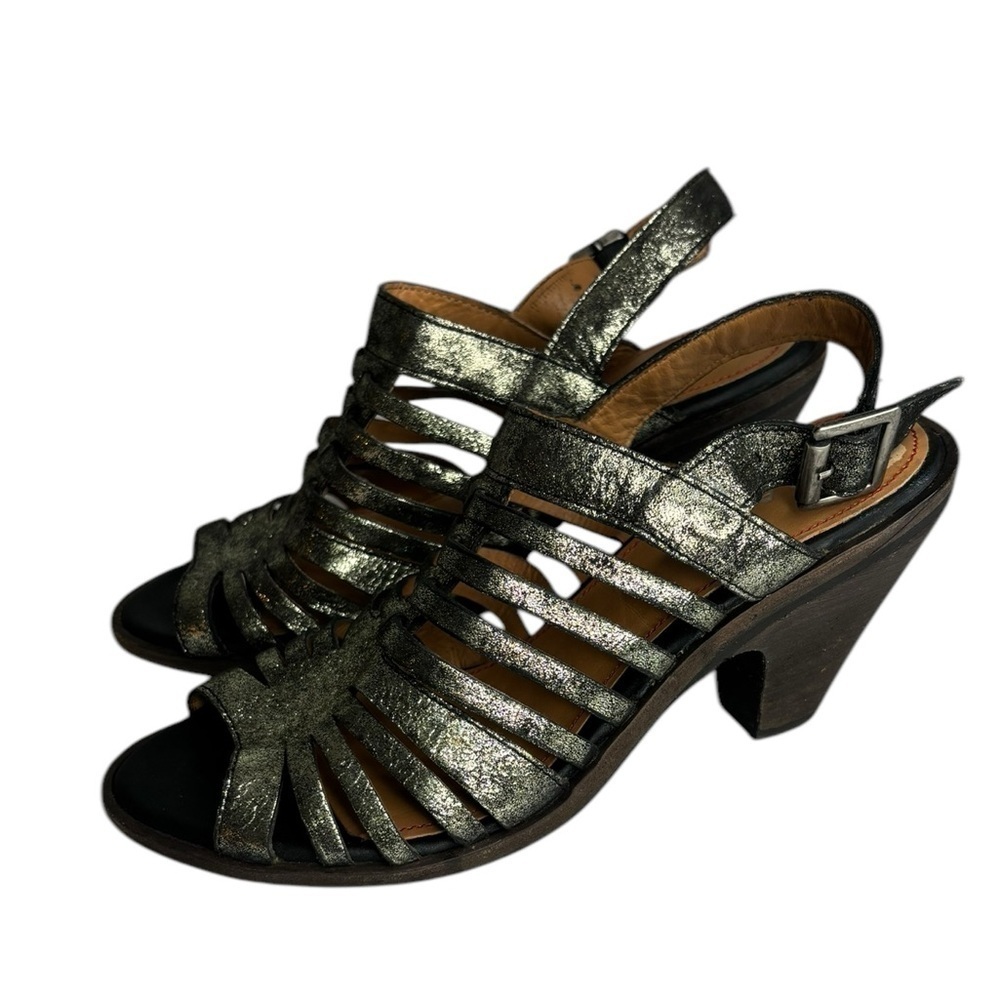 TRASK Ankle Strap Silver Leather Sandals Size 7 - Picture 2 of 8